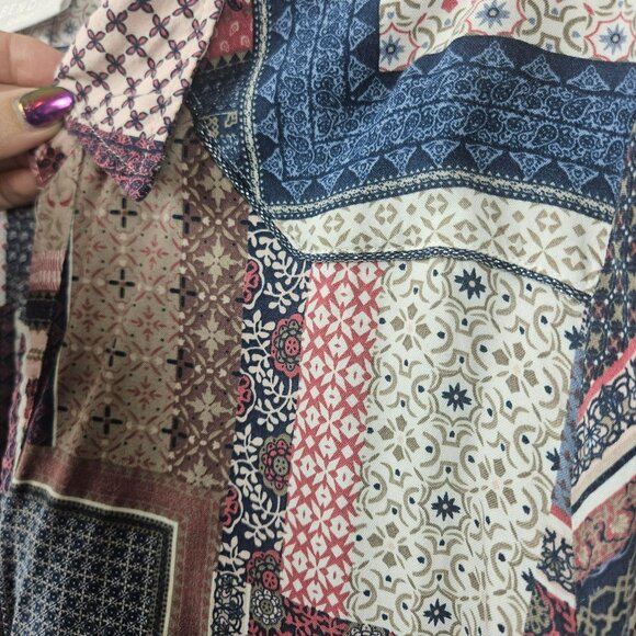 Benotti Patchwork Blouse Shirt Womens XL Long Sleeve Retro Bohemian Boho Hippie - Picture 3 of 16
